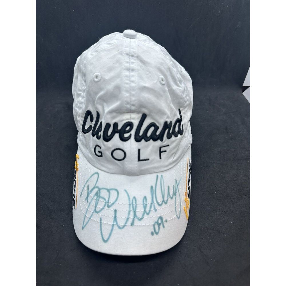 Cleveland Golf Hat Cap Strap Back White Spell Out‎ Hi Bore Signed BOO WEEKLEY